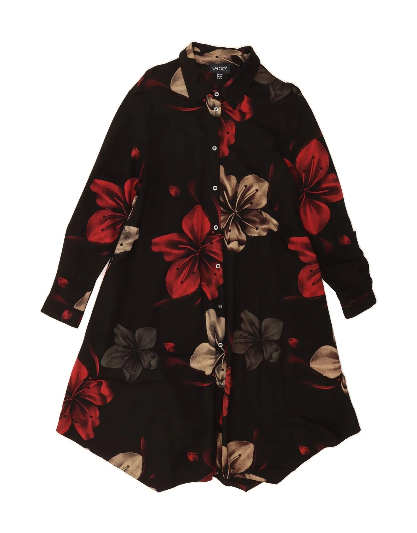 SALOOS Womens Shirt Dress UK 12 Medium  Black Floral Cotton Modern Fit
