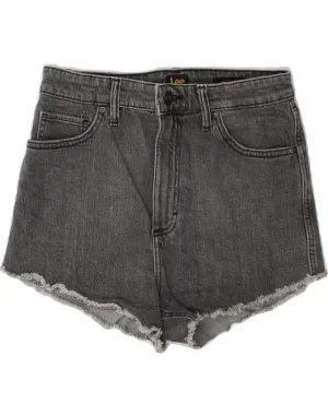 LEE Womens Denim High Waist Hot Pants W29 Medium Grey Cotton Youthful Style Checkered Print