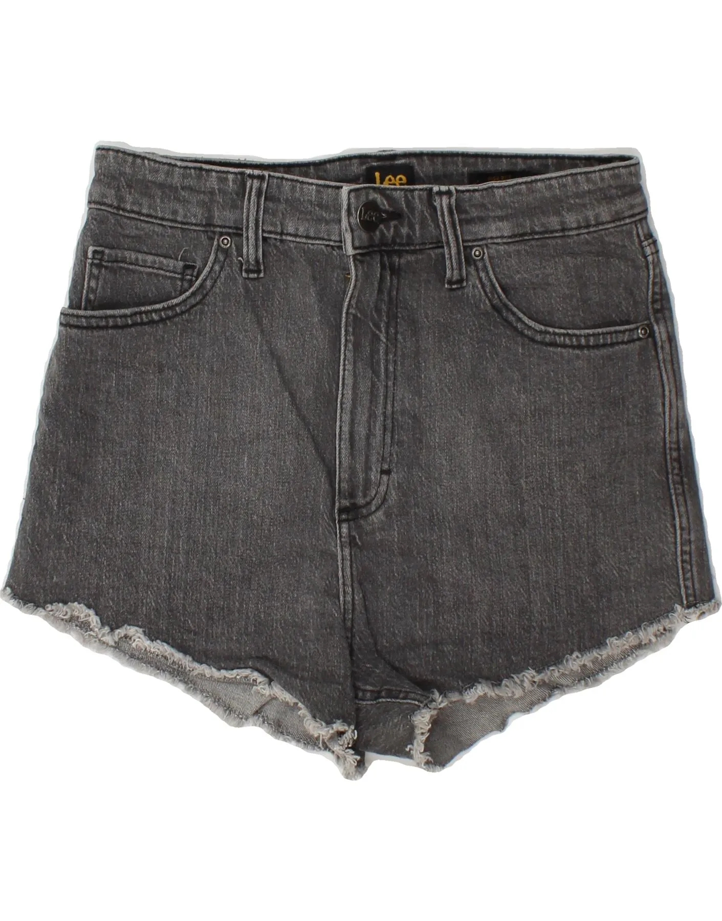 LEE Womens Denim High Waist Hot Pants W29 Medium Grey Cotton Youthful Style Checkered Print