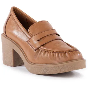 High Tea Womens Block Heel Leather Loafer Heels Work Pumps