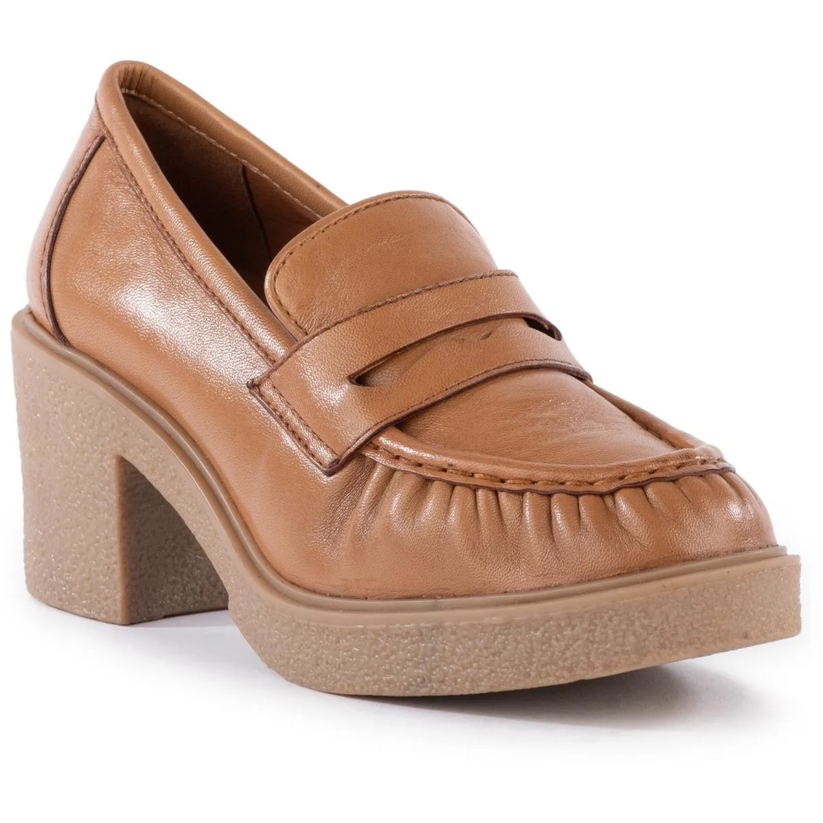 High Tea Womens Block Heel Leather Loafer Heels Comfort Technology