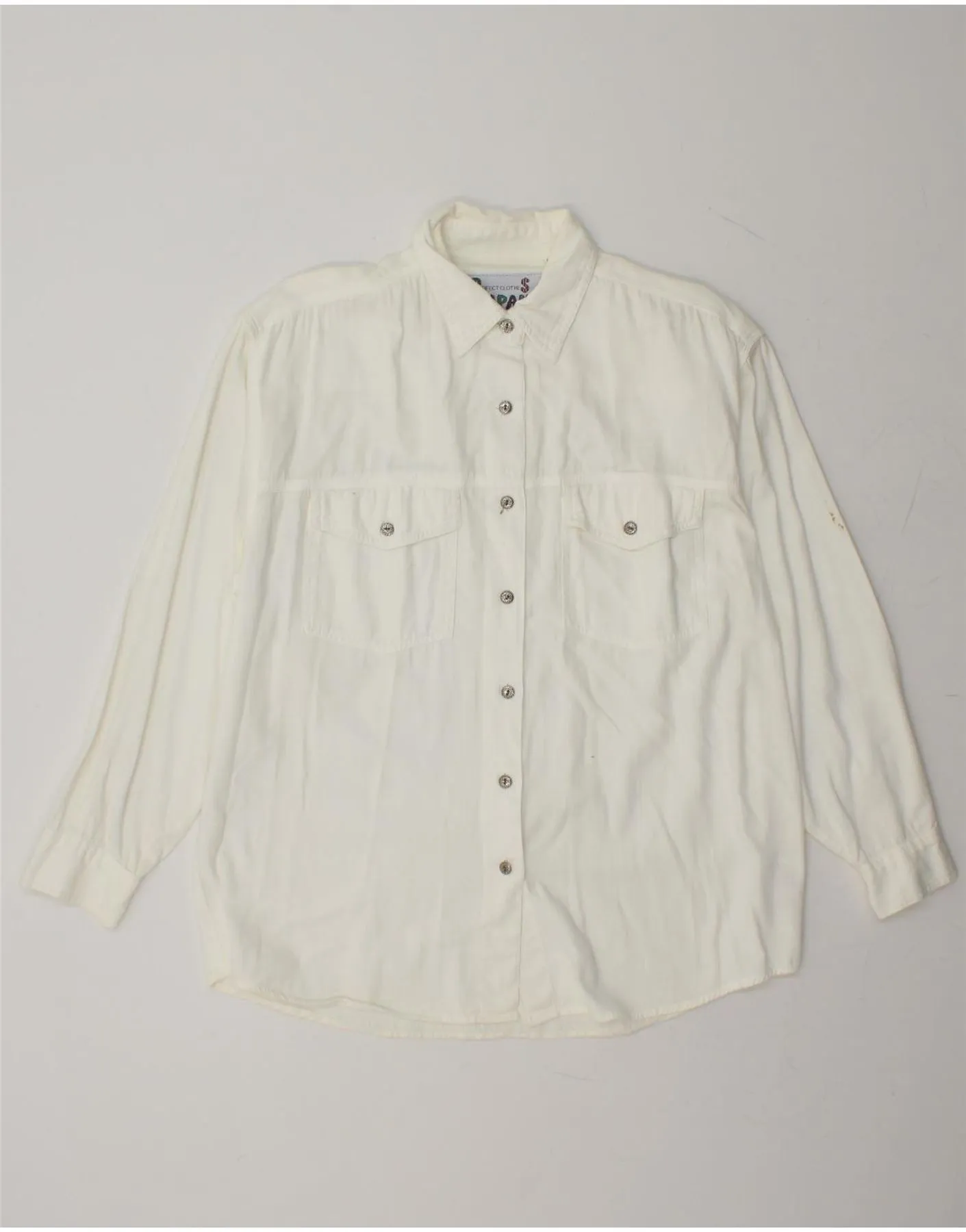 Lightweight Construction Multi Pocket Design VINTAGE Womens Shirt UK 12/14 Medium White Cotton