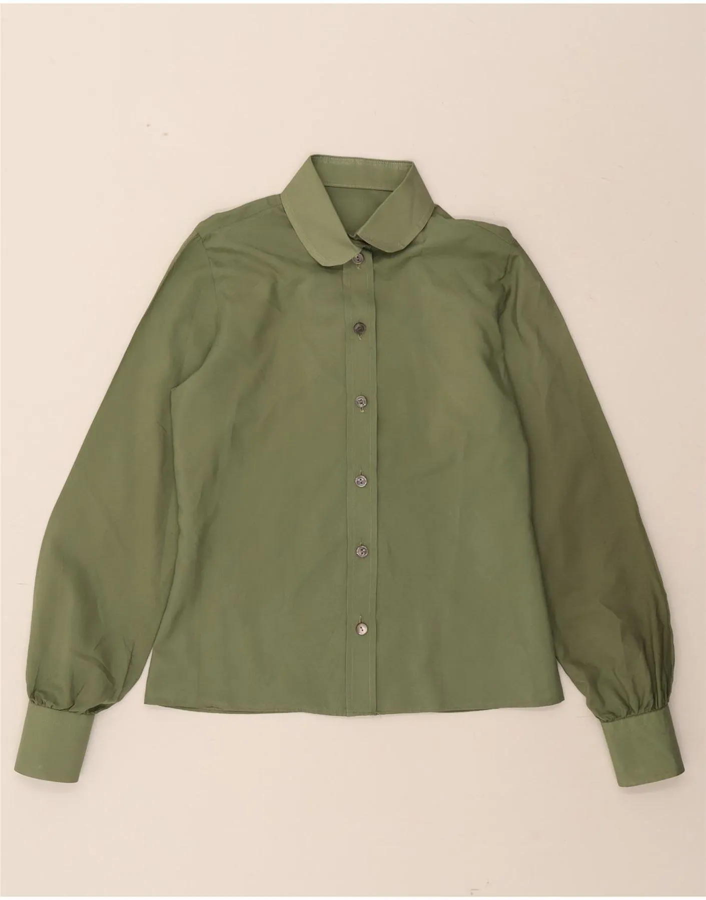 VINTAGE Womens Shirt Blouse UK 12 Medium Green Anti Pill Technology Eco-friendly