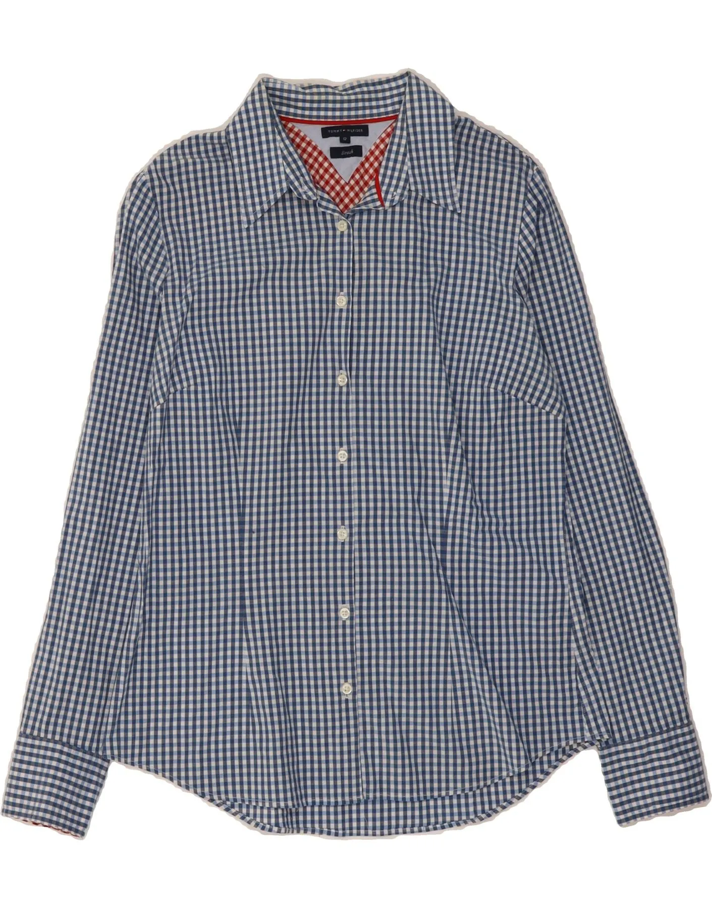 TOMMY HILFIGER Womens Shirt US 12 Large Blue Gingham Cotton Premium Finish