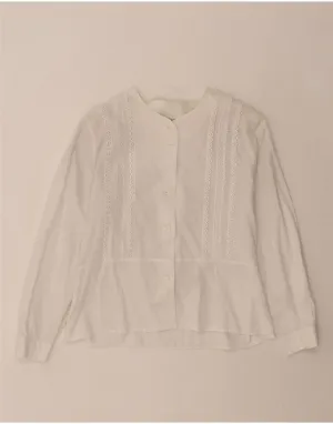 VINTAGE Womens Shirt Blouse UK 14 Large White Cotton Military Inspired Day-To-Night Wear