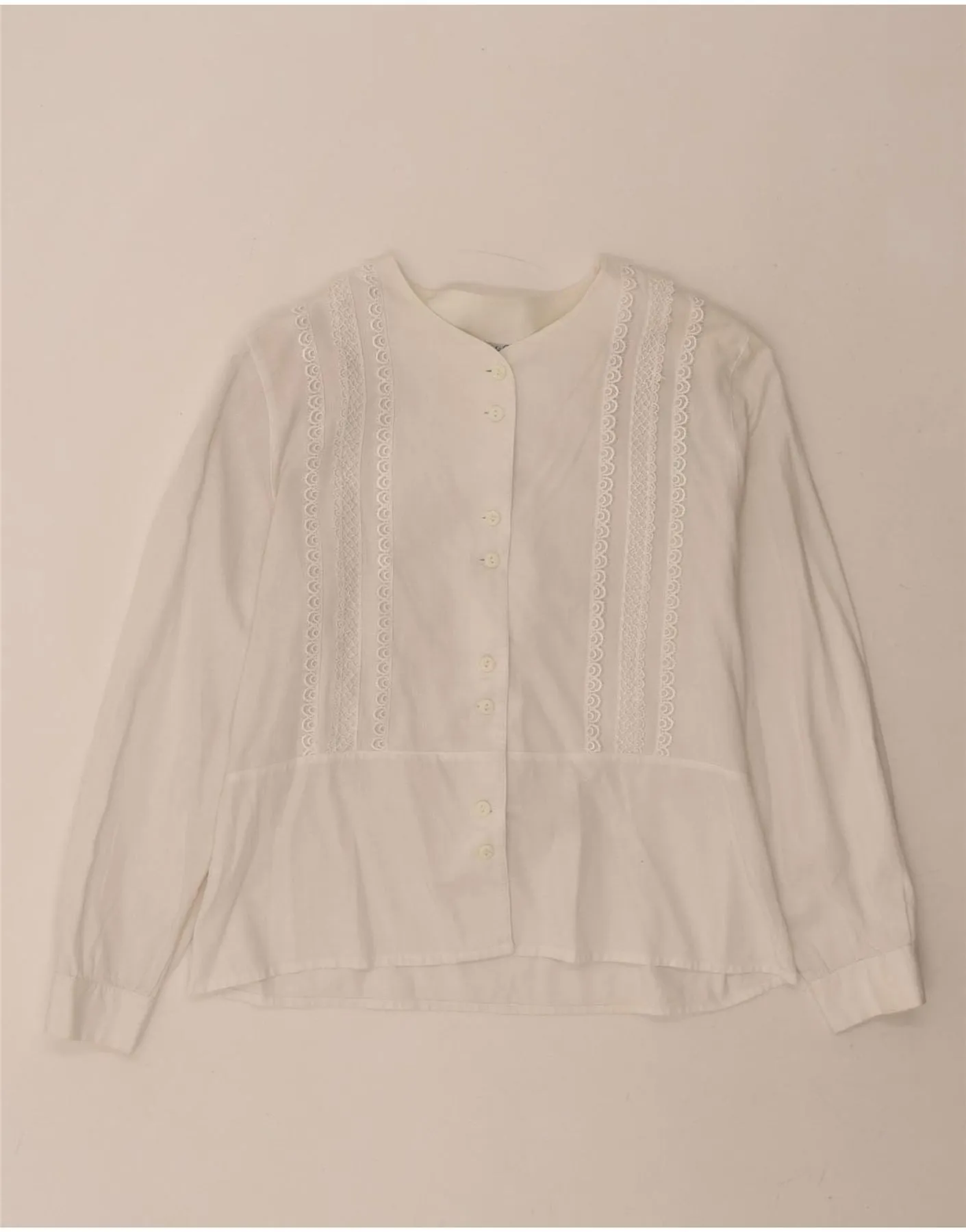 VINTAGE Womens Shirt Blouse UK 14 Large White Cotton Military Inspired Day-To-Night Wear