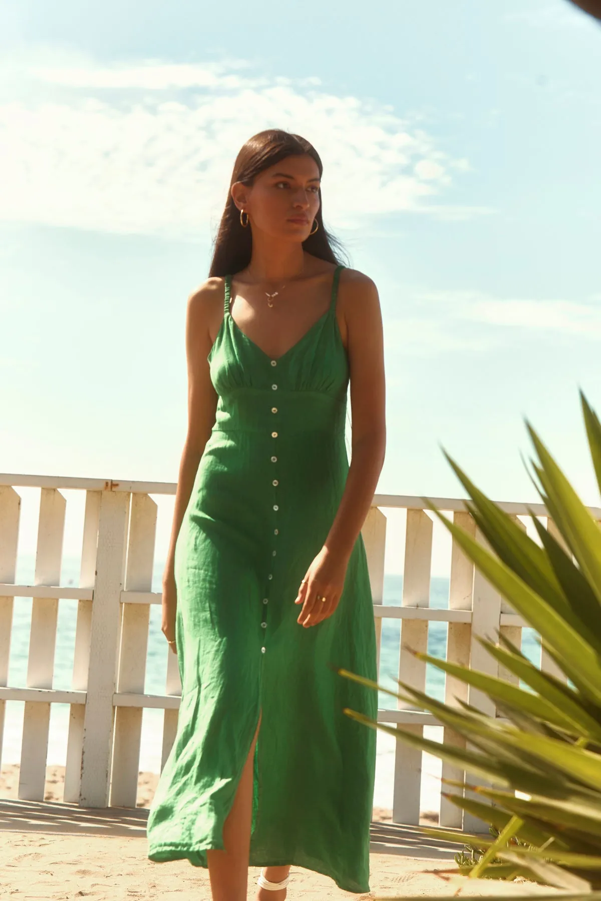 Embroidered-Detail Flawless Waist Fit JANET LINEN DRESS