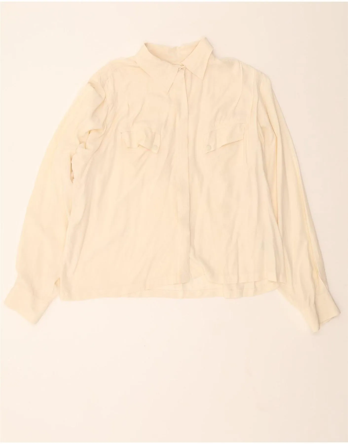 Anti Cling Fabric Hidden Button Placket VINTAGE Womens Shirt Blouse UK 18 XL Off White Silk
