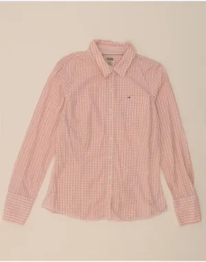 TOMMY HILFIGER Womens Shirt UK 14 Large Pink Gingham Cotton Plus Size Fit