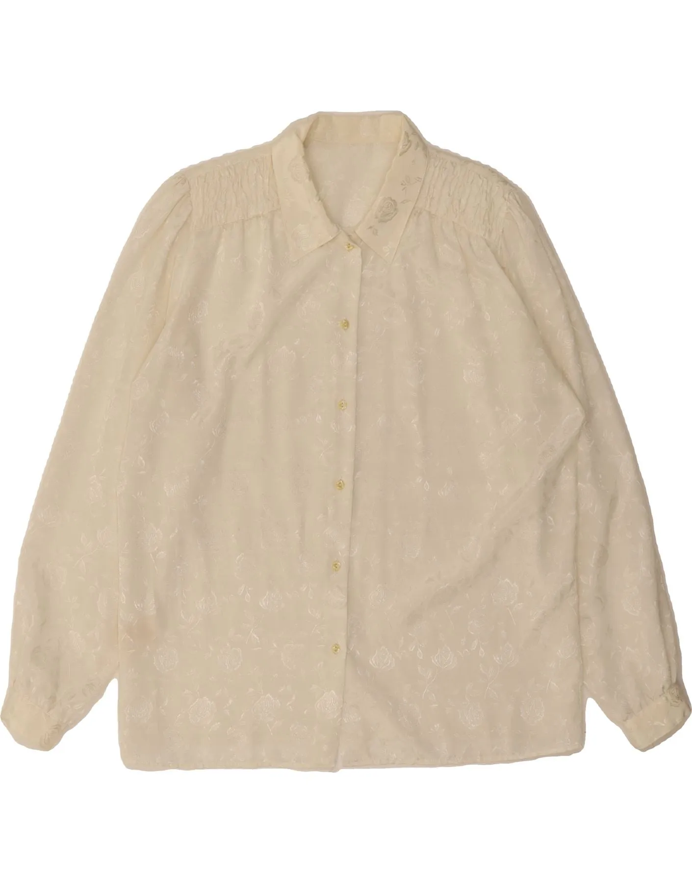 VINTAGE Womens Shirt Blouse UK 12 Medium  White Floral Polyester Weekend Outing