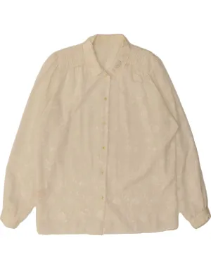 VINTAGE Womens Shirt Blouse UK 12 Medium  White Floral Polyester Weekend Outing