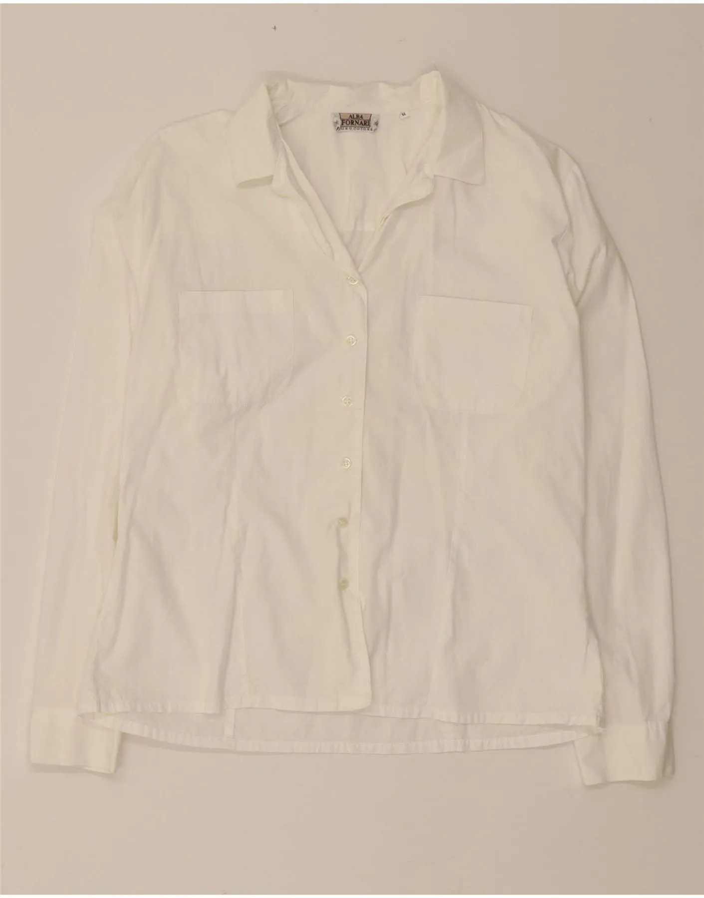 Matte Finish Resort Wear ALBA FORNARI Womens Shirt UK 14 Medium White Cotton