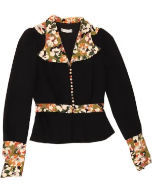 Nautical Look VINTAGE Womens Shirt Blouse UK 10 Small Black Floral Polyester