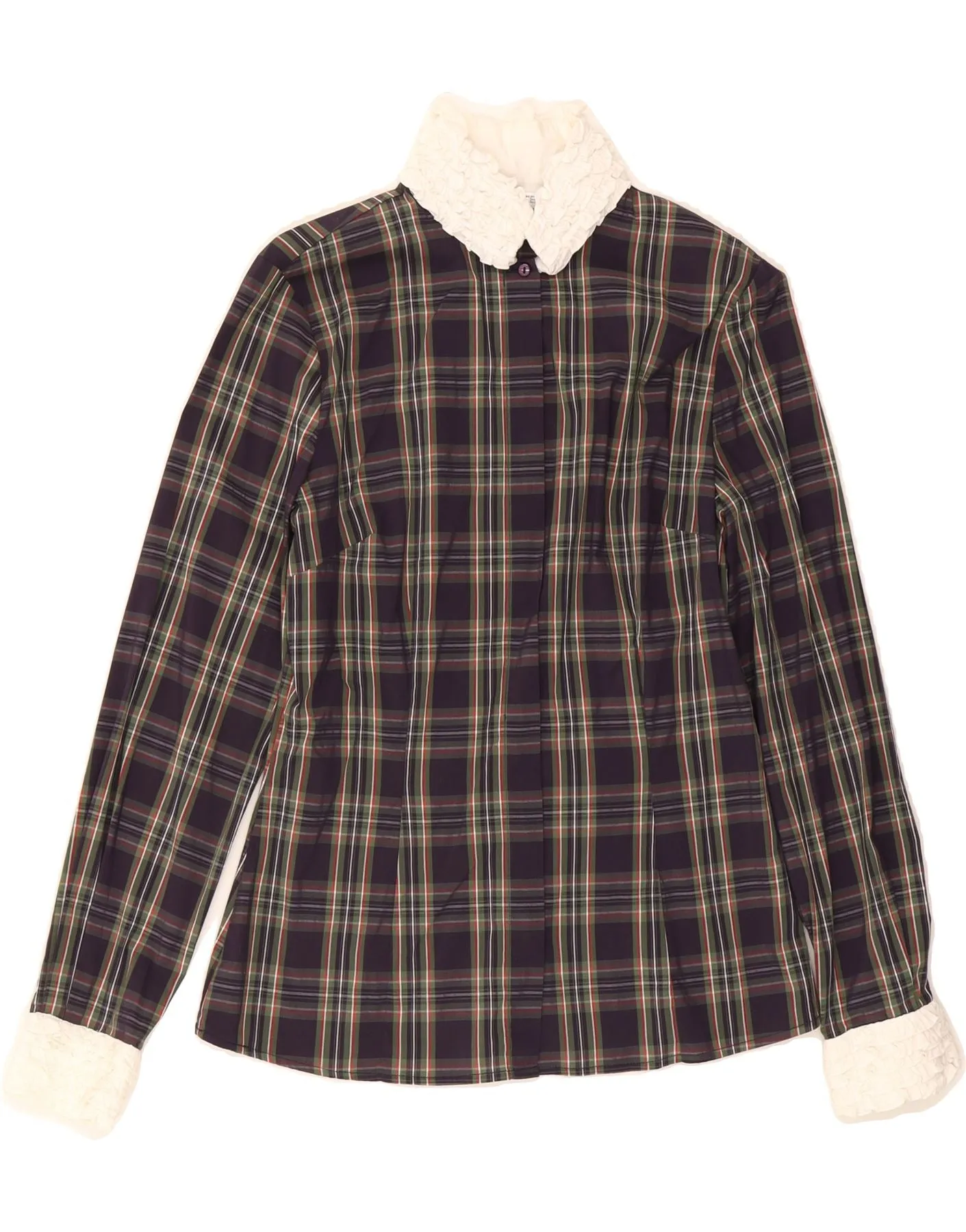 NARACAMICIE Womens Shirt UK 12 Medium Black Check Cotton Date night Brunch Outfit