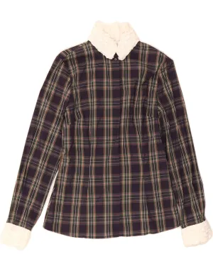 NARACAMICIE Womens Shirt UK 12 Medium Black Check Cotton Date night Brunch Outfit