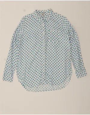 L.L.BEAN Womens Shirt Blouse UK 14 Medium White Floral Linen Plus Size Fit Coastal Vibes