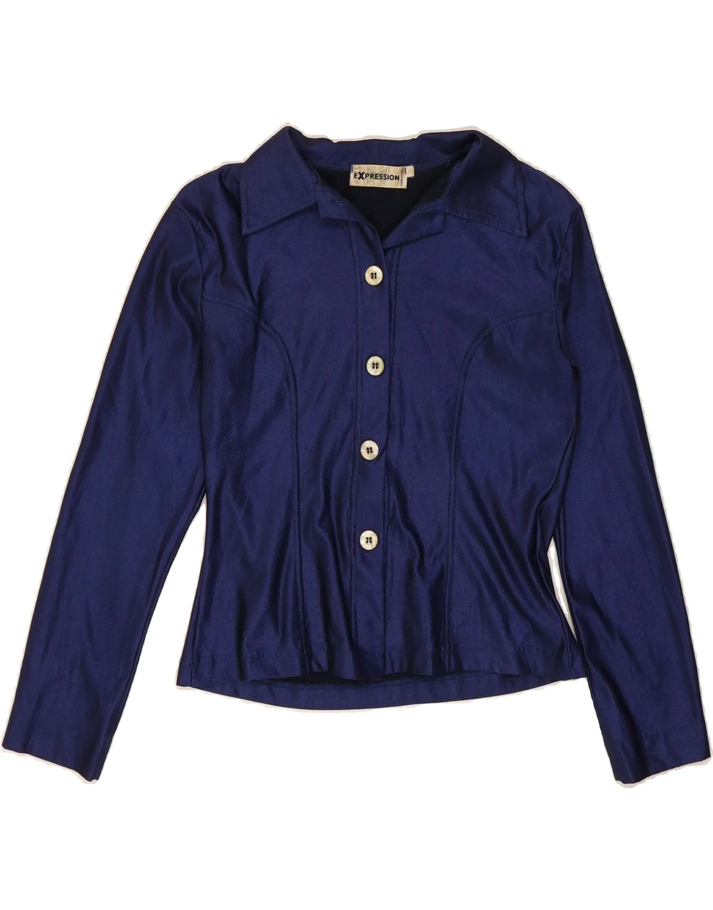 Wrinkle Resistant Finish VINTAGE Womens Shirt Blouse UK 12 Medium Blue Polyamide