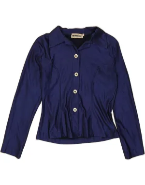 Wrinkle Resistant Finish VINTAGE Womens Shirt Blouse UK 12 Medium Blue Polyamide