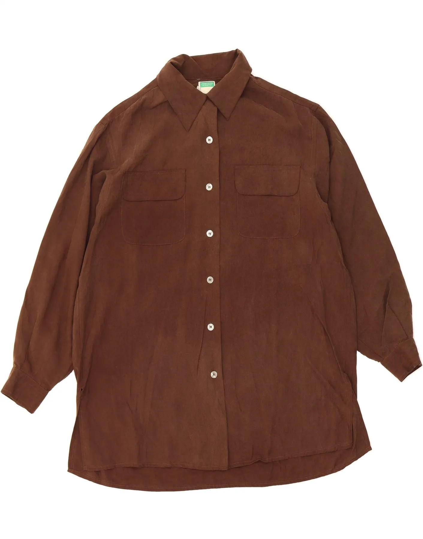 Weekend Style Edgy Fashion BENETTON Womens Shirt Blouse IT 42 Medium Brown Silk