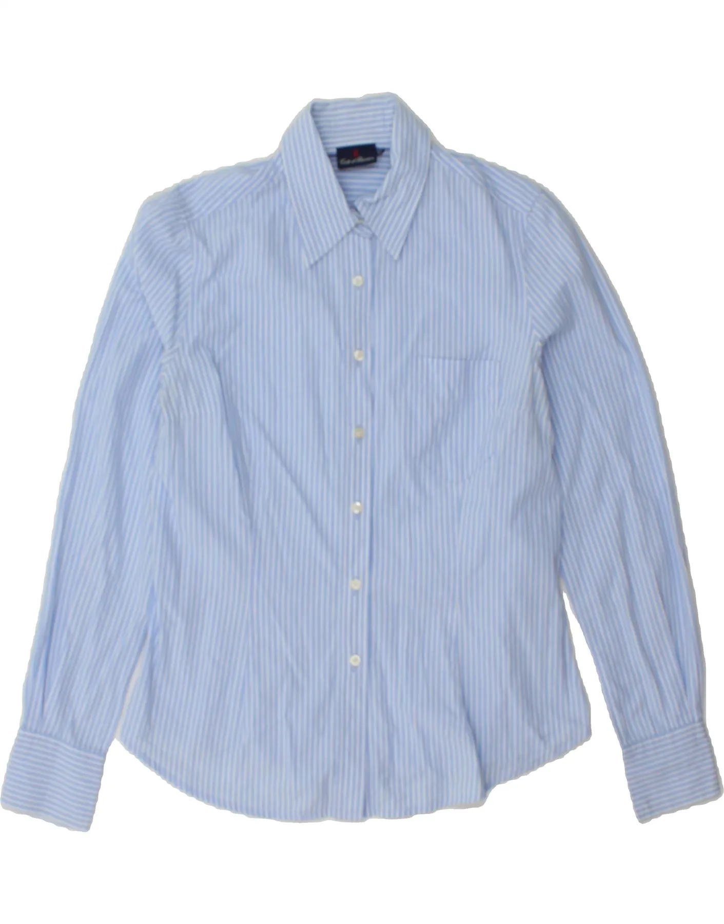 CONTE OF FLORENCE Womens Shirt Medium Blue Striped Cotton Edgy Design