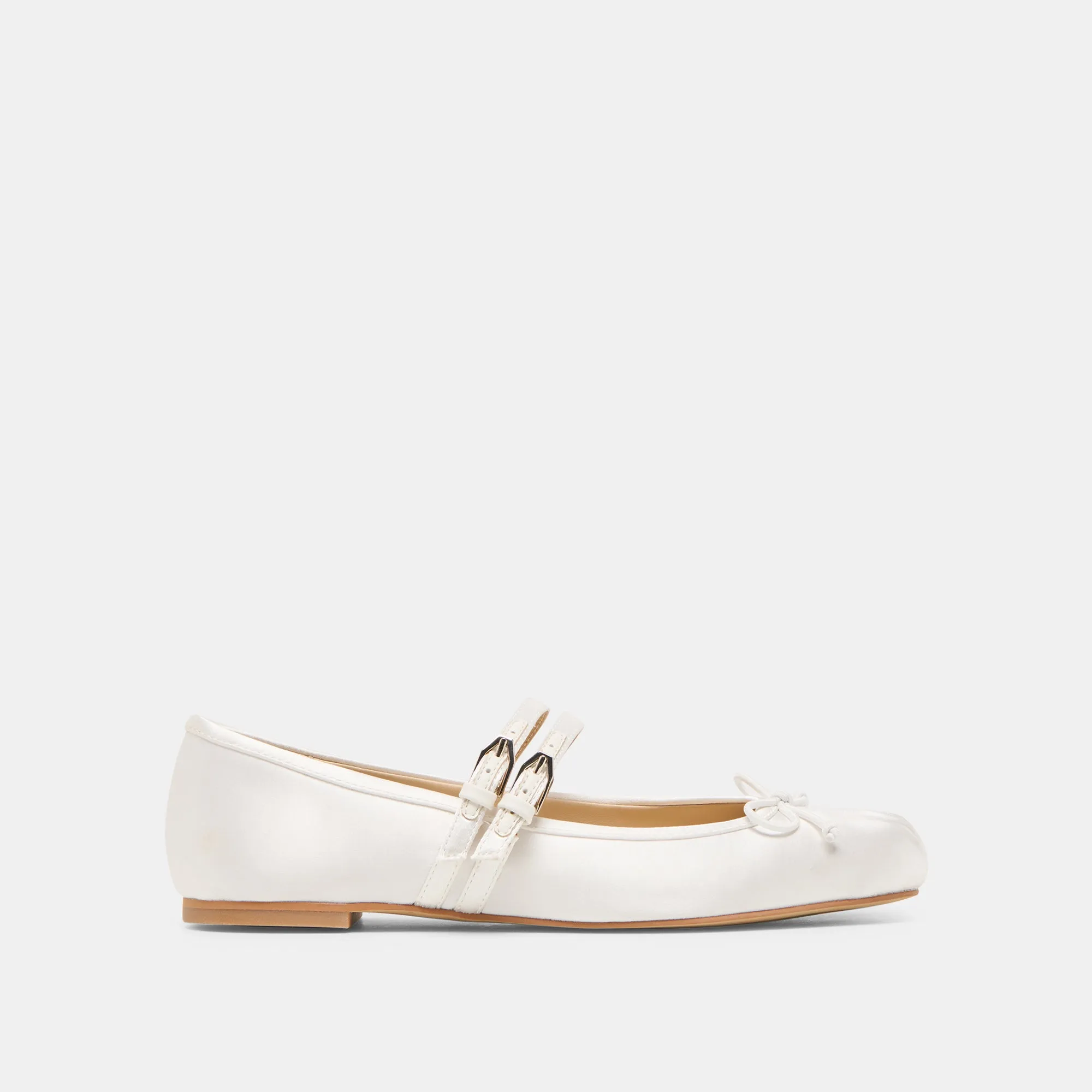 GIBSEN BALLET FLATS TRUE WHITE SATIN Zip Up Party Walk