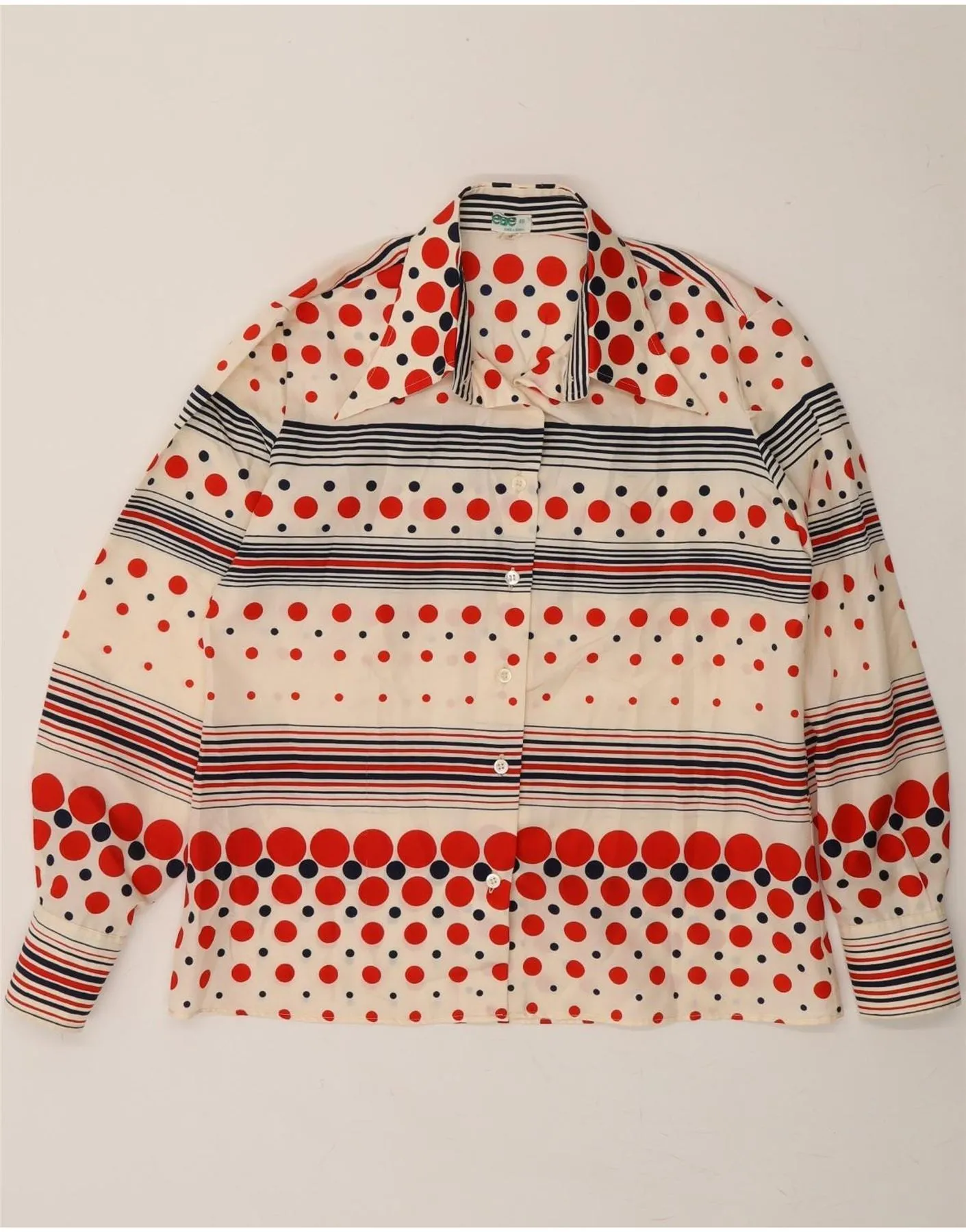 Summer Must-have Current Style VINTAGE Womens Shirt IT 46 Large Beige Polka Dot Polyester