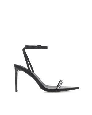 Stretchable LEONORA - BLACK SATIN-DIAMANTE