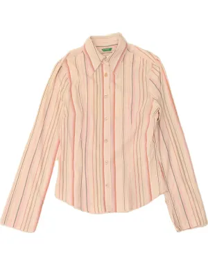 BENETTON Womens Shirt UK 10 Small Pink Striped Cotton Iconic look