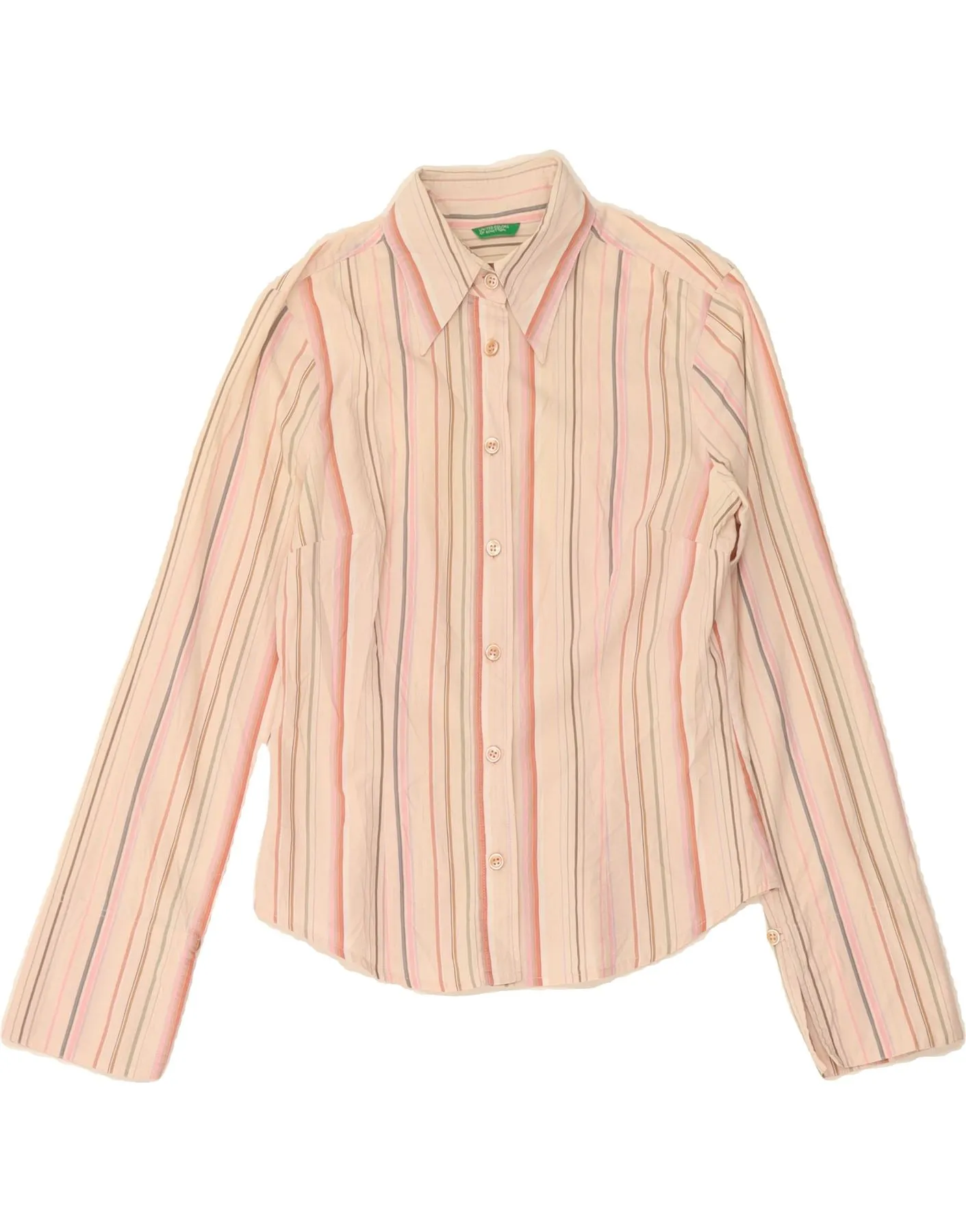 BENETTON Womens Shirt UK 10 Small Pink Striped Cotton Iconic look