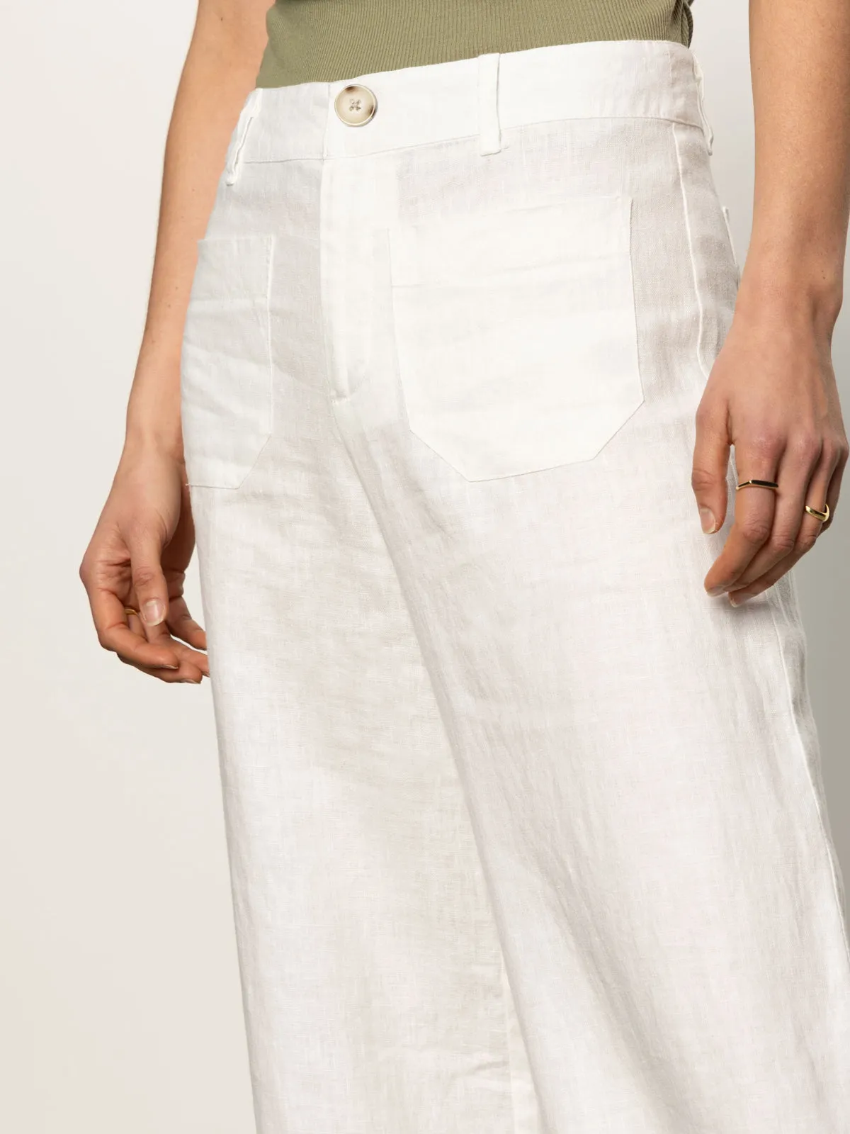 The Linen Marine Wide Leg Semi-High Rise Pant White FlexibleStretchWeave