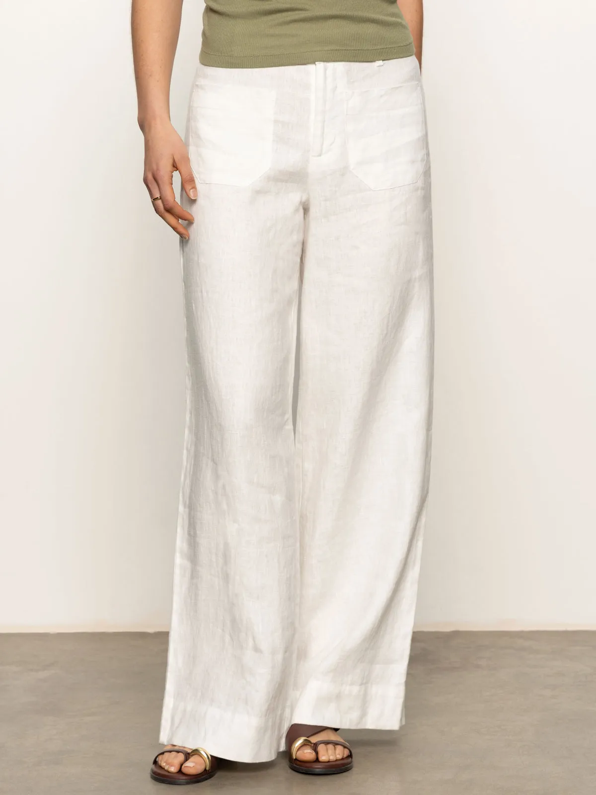 Flexible Leg The Linen Marine Wide Leg Semi-High Rise Pant White