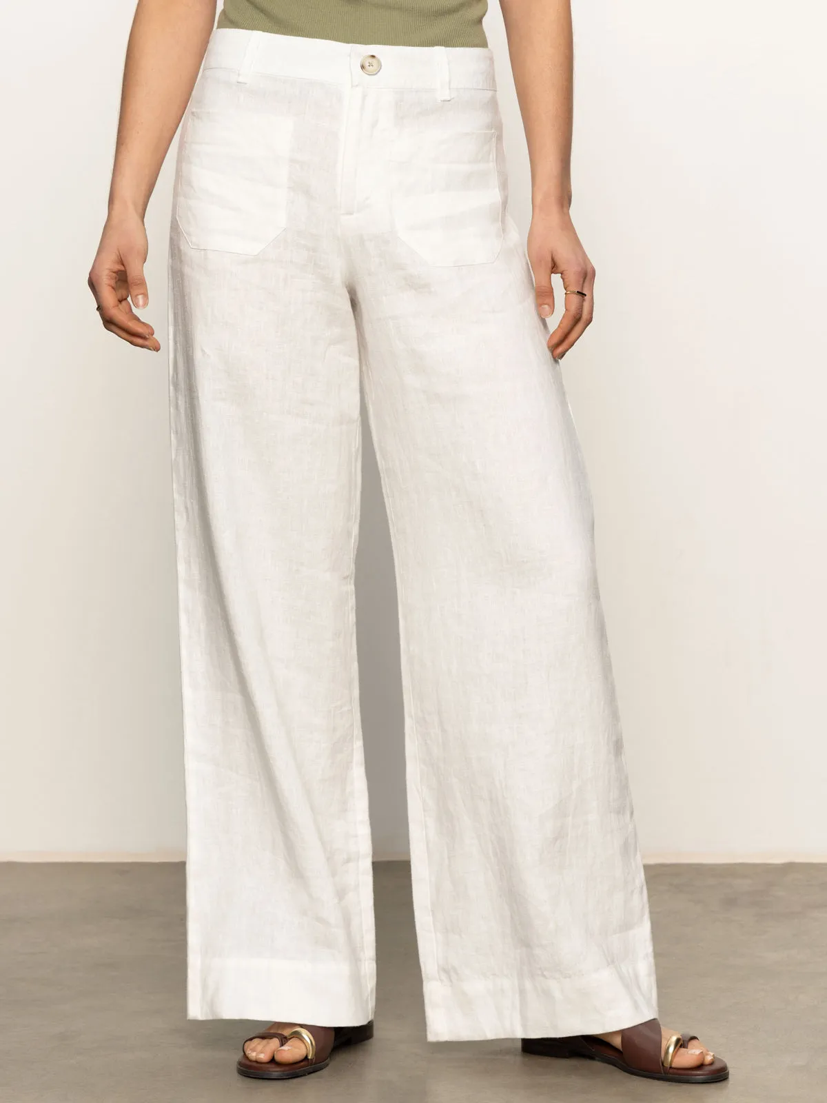 The Linen Marine Wide Leg Semi-High Rise Pant White AllDayCompression
