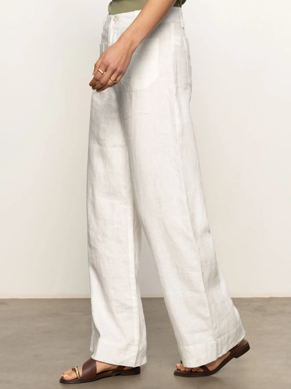 The Linen Marine Wide Leg Semi-High Rise Pant White Fashionable Design