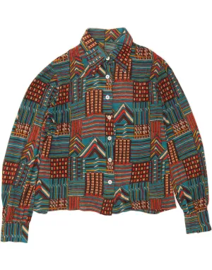 Evening Elegance High-End Fabric VINTAGE Womens Shirt Blouse UK 14 Medium Blue Patchwork