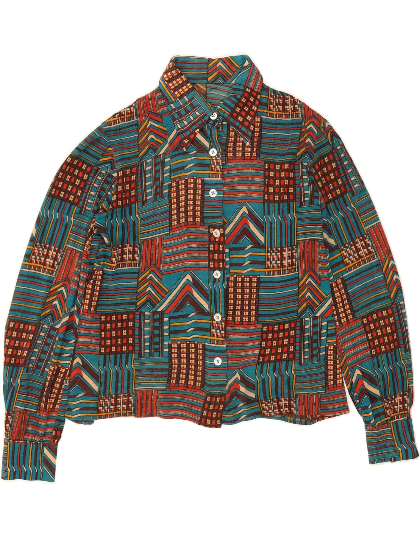 Evening Elegance High-End Fabric VINTAGE Womens Shirt Blouse UK 14 Medium Blue Patchwork