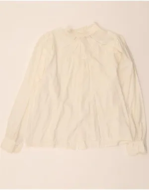 VINTAGE Womens Shirt Blouse UK 16 Large White Cotton Minimalist Design Ruffle Edge