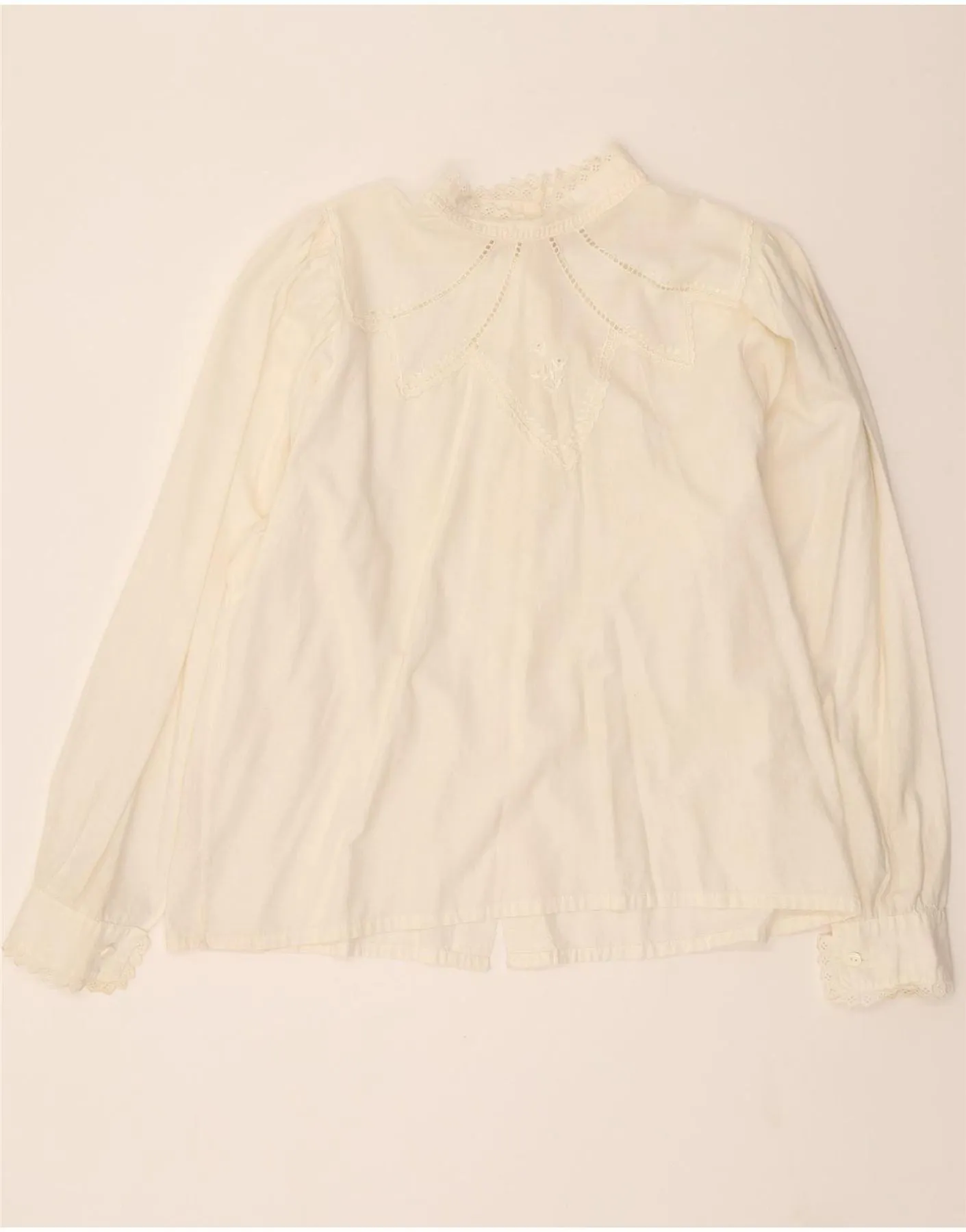 VINTAGE Womens Shirt Blouse UK 16 Large White Cotton Minimalist Design Ruffle Edge