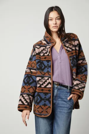 LAILA PRINTED SHERPA REVERSIBLE JACKET Snag Free Knit