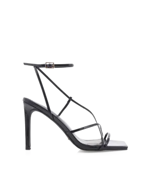 ELPHABA - BLACK PATENT Chunky Wedge Heels Peep Toe Sandals for Party