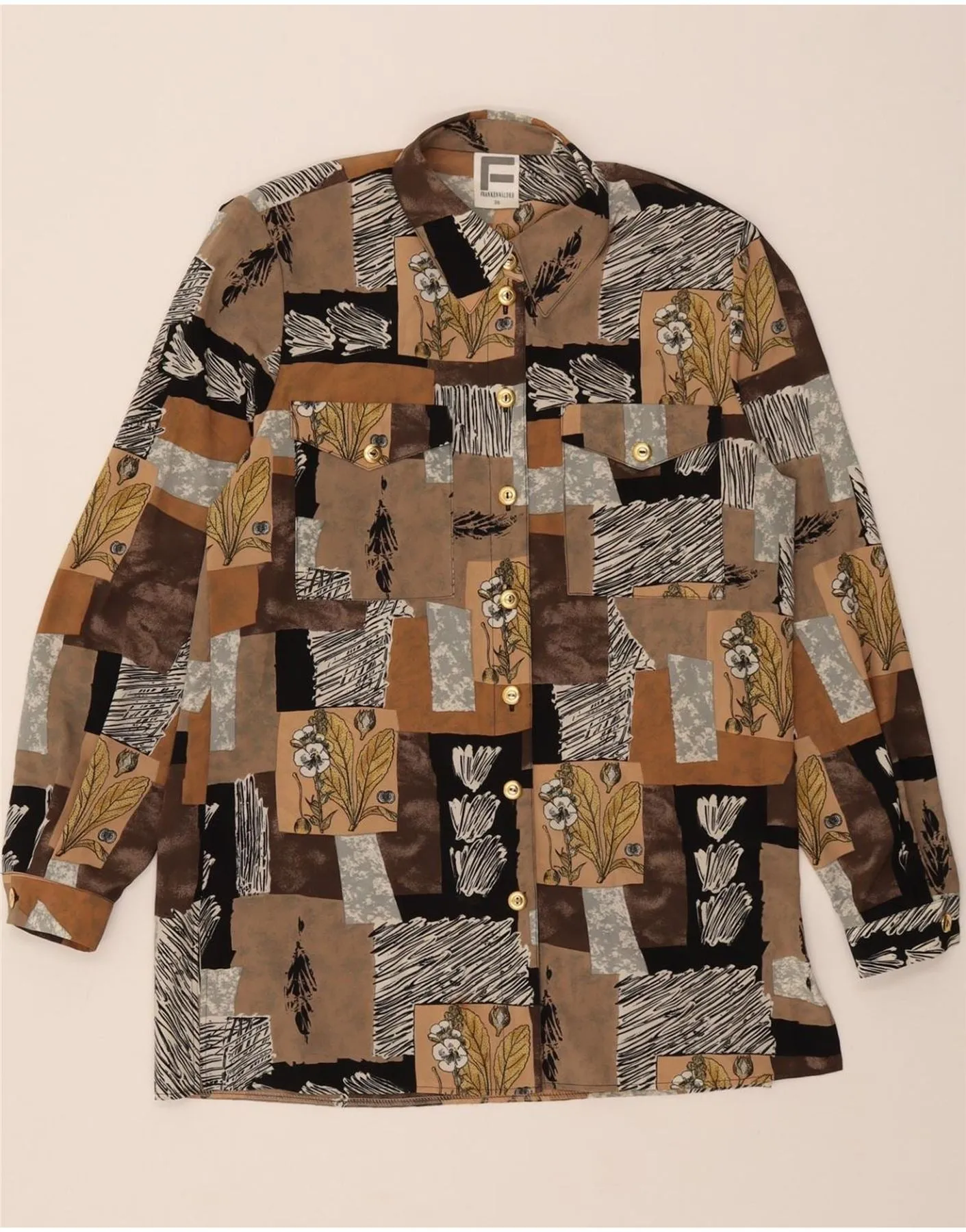 FRANKENWALDER Womens Shirt Dress EU 38 Medium Brown Patchwork Polyester Geometric Shape Beach Wear