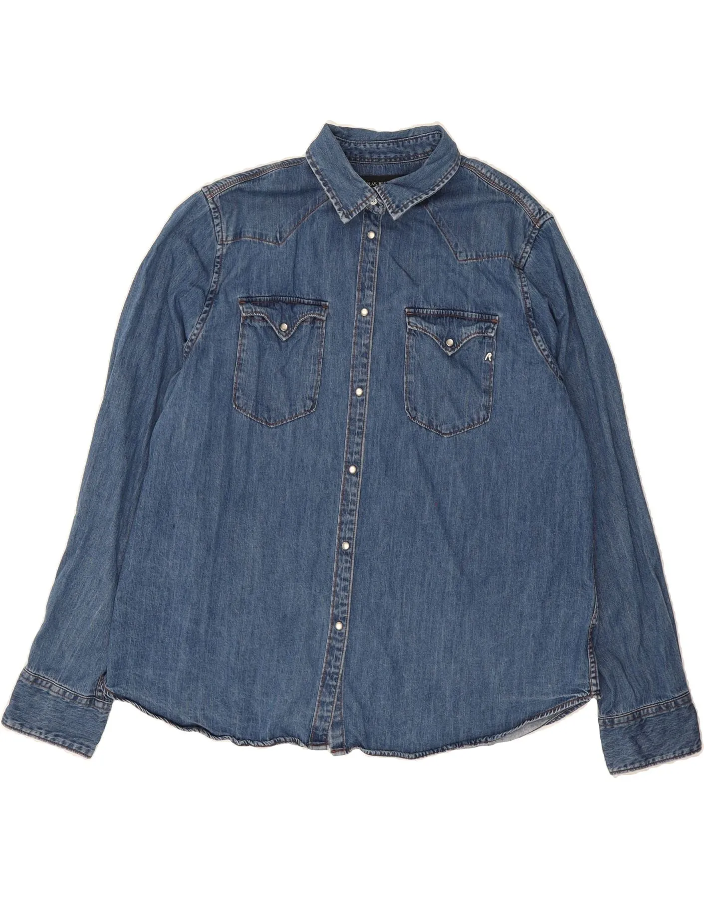 REPLAY Womens Denim Shirt UK 22 3XL Blue Cotton Eco-friendly Soft touch finish