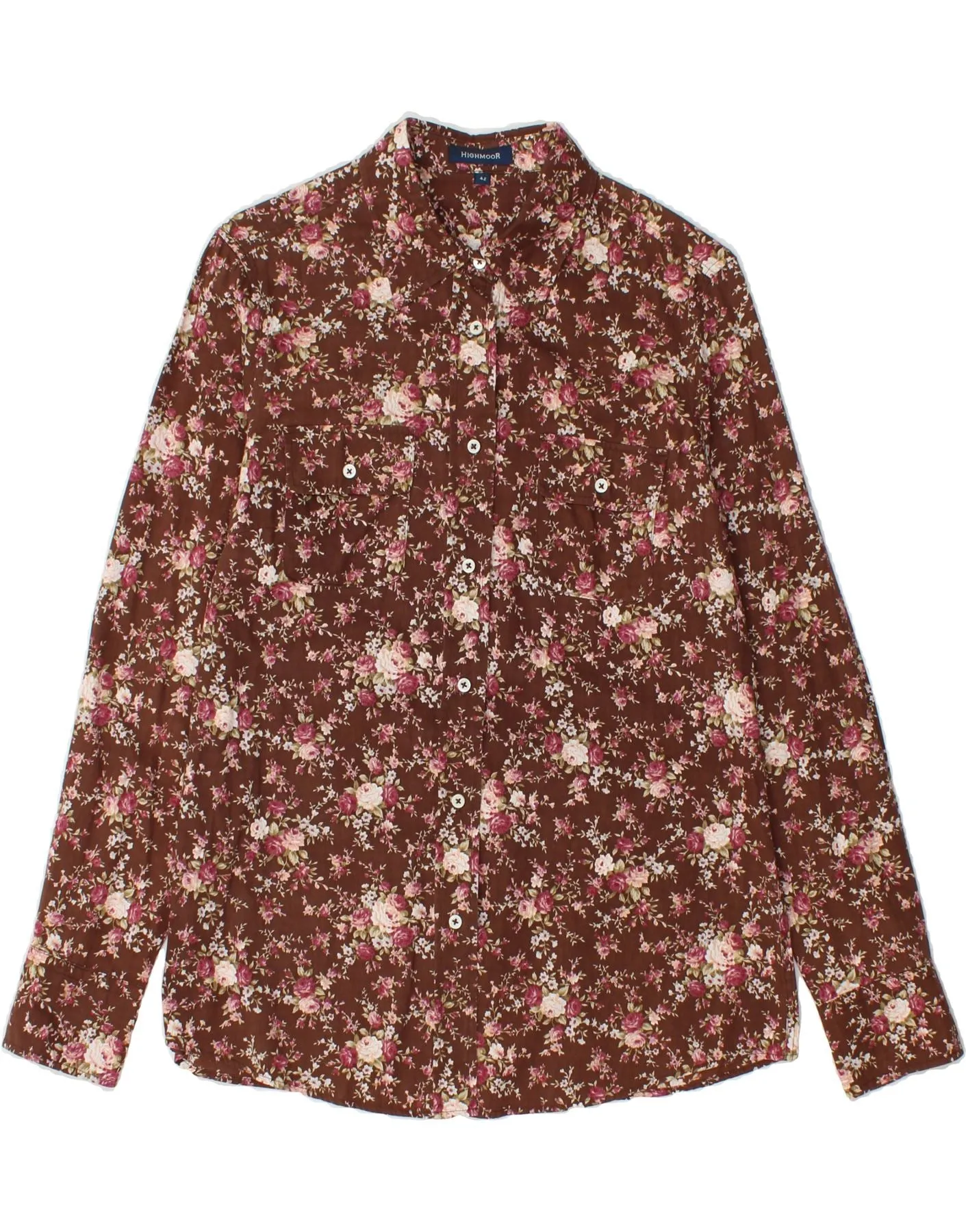 HIGHMOOR Womens Shirt IT 42 Medium Brown Floral Cotton Floral Motif Multi Pocket Utility
