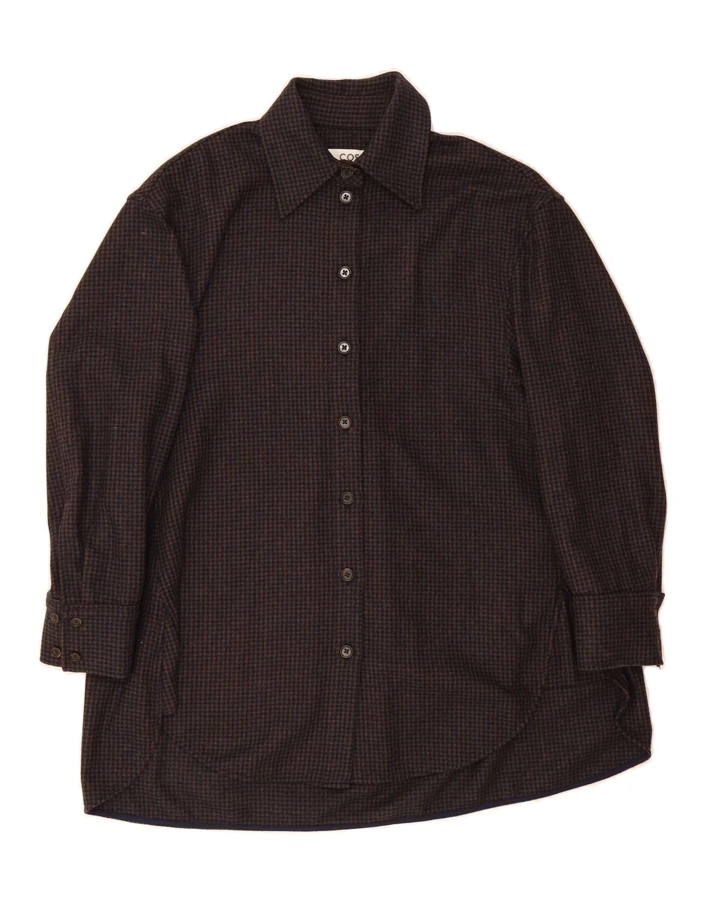 Holiday Travel Sustainable Choice COS Womens Shirt Dress EU 36 Small Grey Houndstooth Wool