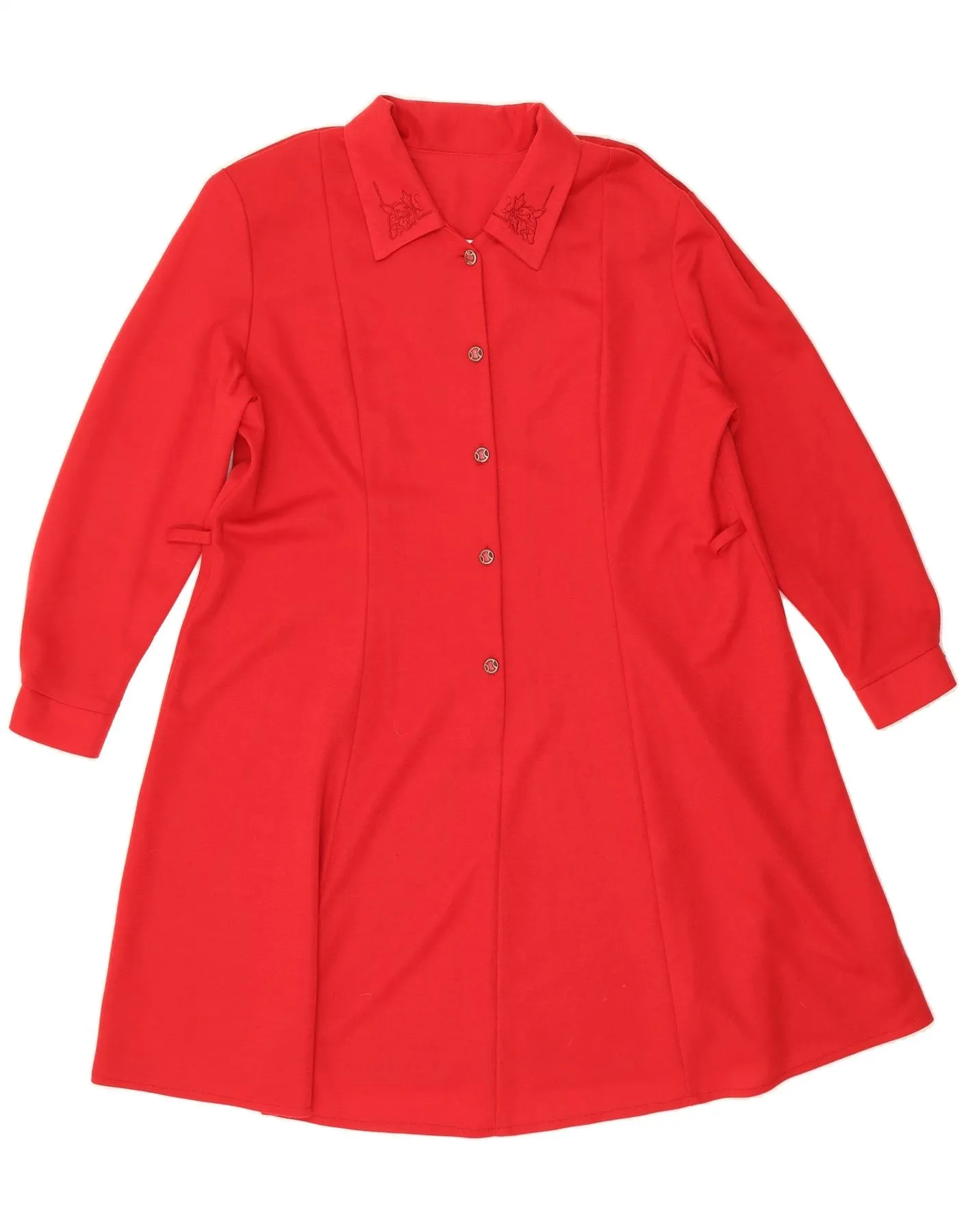 VINTAGE Womens Shirt Dress UK 20 2XL Red Polyester Recycled Polyester Blend Plaid Design