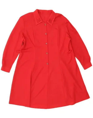 VINTAGE Womens Shirt Dress UK 20 2XL Red Polyester Recycled Polyester Blend Plaid Design