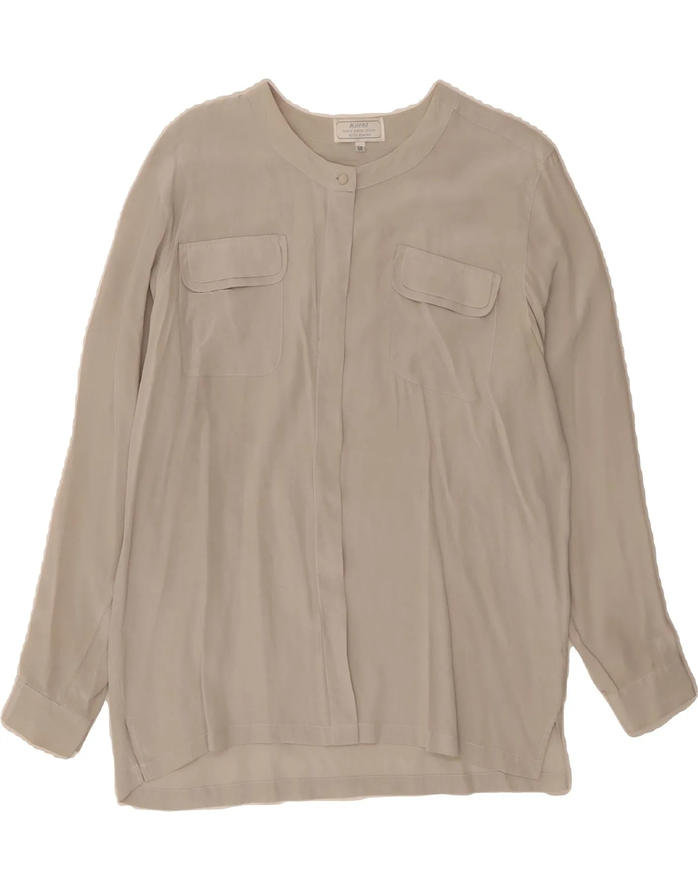 KAREL Womens Shirt Blouse IT 50 XL Grey Silk Social Meetup Loose Fit