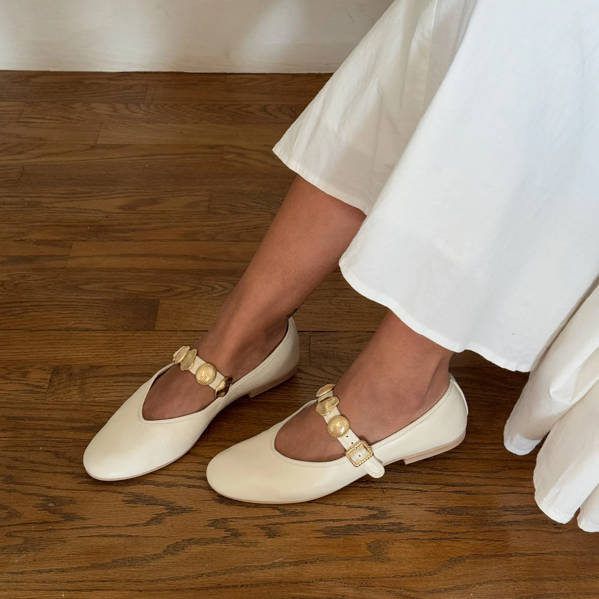 Sleek Footwear RELAN BALLET FLATS OFF WHITE LEATHER