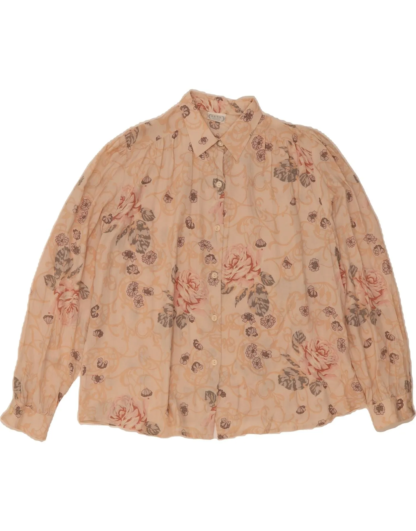 Layered Hemline VINTAGE Womens Shirt EU 48 2XL Beige Floral Silk