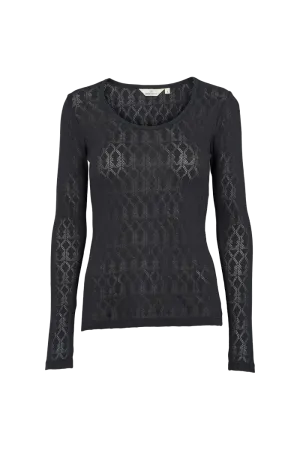 Easy Wear Style Ribbed collar Ana T-shirt - Black