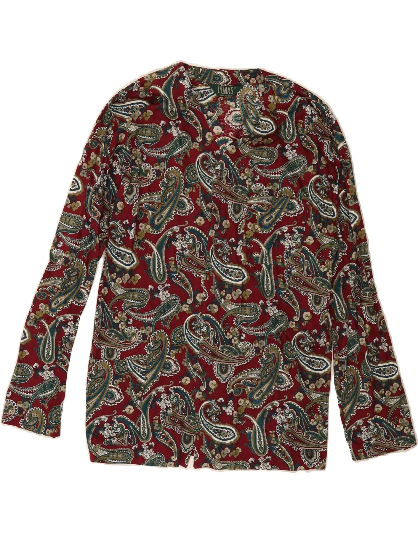 VINTAGE Womens Shirt Blouse IT 54 3XL Red Paisley Lounge Wear Neutral Colors